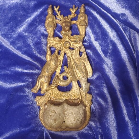 *Antique Vtg English Cast Iron Match Safe Holder Hunting Stag Rabbit Pheasant - Picture 1 of 11